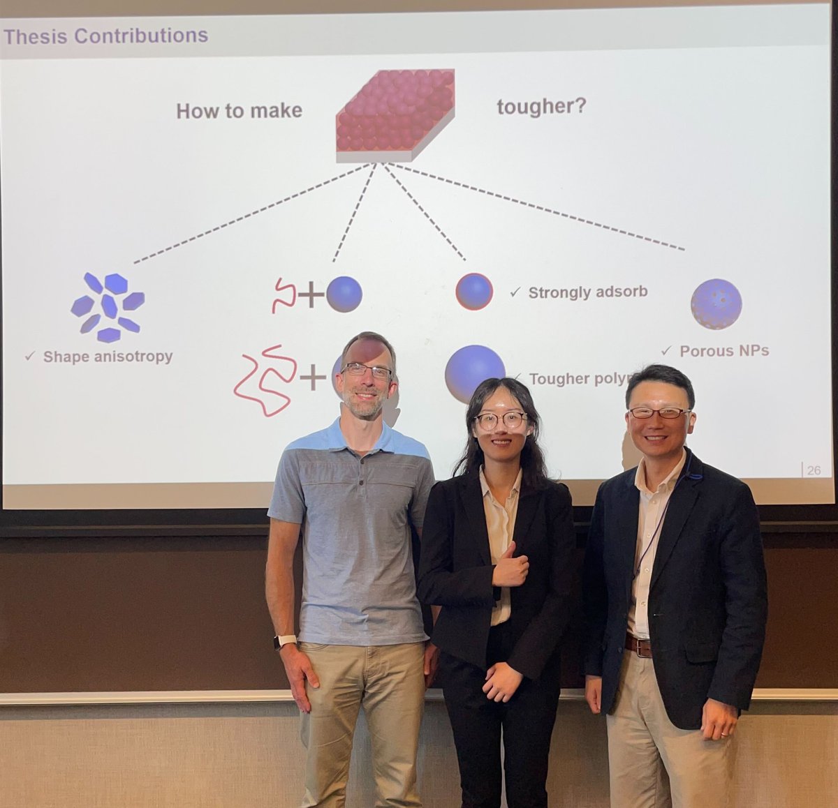 kevin_t_turner's tweet photo. Congratulations to the brilliant Dr. Yiwei Qiang @yiwei_qiang who masterfully defended her PhD thesis on the fracture behavior of polymer infiltrated nanoparticle films today!  Daeyeon Lee and I feel fortunate to have co-mentored Yiwei in her PhD! https://t.co/1ERqML1T30