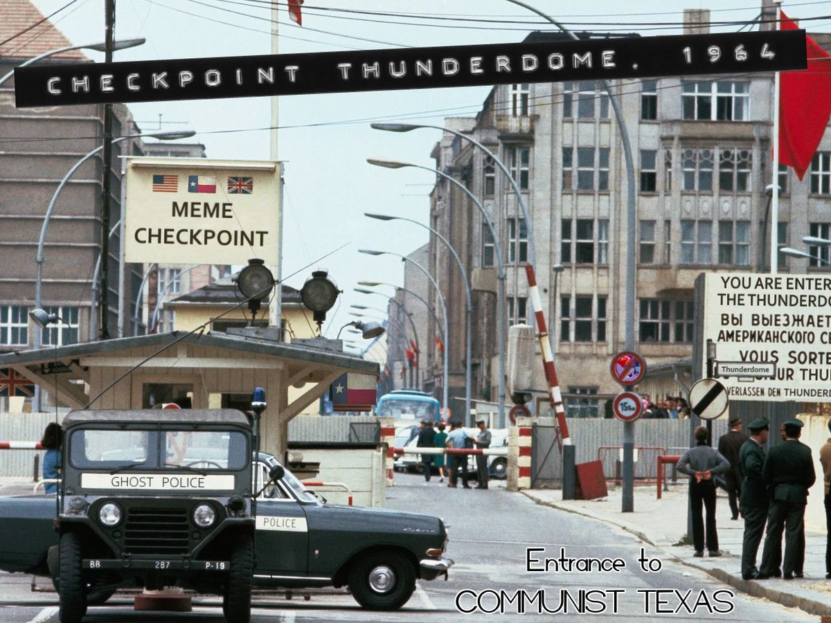 CaptainAutism3's tweet photo. This is Checkpoint Thunderdome. Ghostler guarded this entrance to communist Texas for several years, keeping memes, banter and onions out of his realm. Unfortunately he was unwilling to ban Captain Deci, and him getting through lead to the great downfall. #GhostlerHistory https://t.co/jgUpbA4sW3