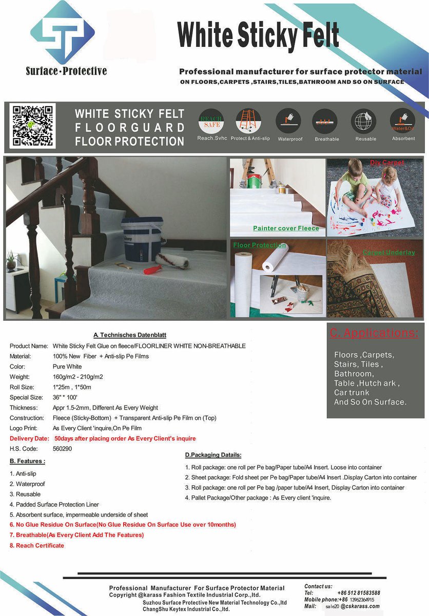 white sticky felt
floorguard 
floor protection
breathable
