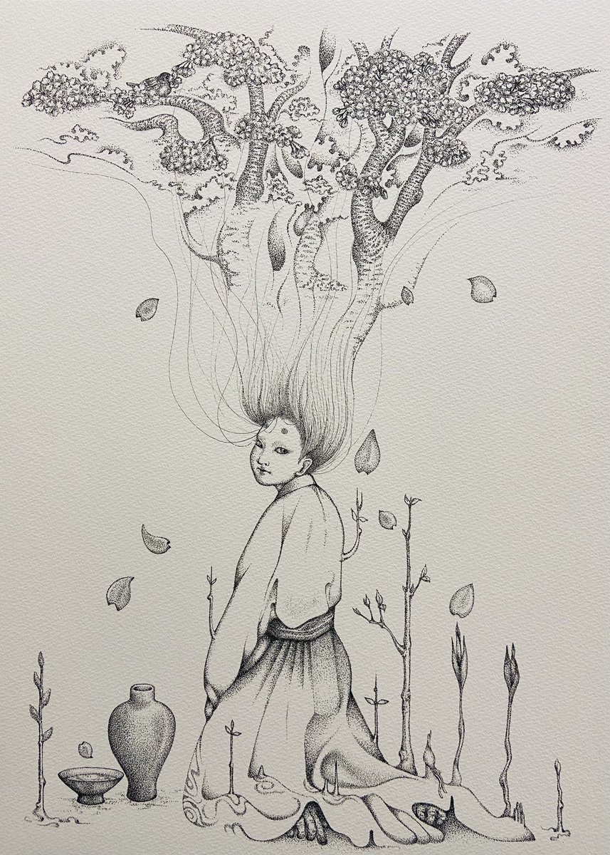 ペン画なども描いています✍🏻 主に点描。 (髪の毛は線です