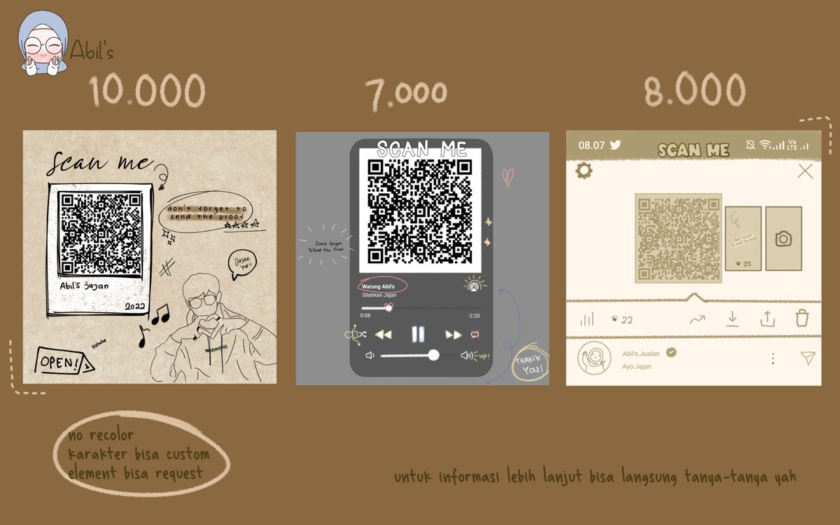 SMmatre's tweet image. Help RT 🔥
Aku baru mau nyoba bikin qr Deco siapa tau ada yang cari bisa jajan di aku yuk mulai 7K aja udah bisa custom juga untuk 3 pembeli pertama dapet potongan 1K terimakasih yang udah bantu RT #zonauang #zonaba