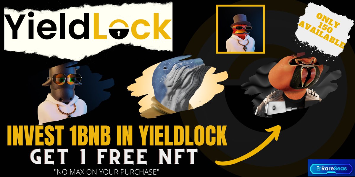 yieldlock's tweet image. 💰CONTEST TIME : DOUBLE THE REWARD! GROW YOUR BAG WHILE GETTING A FREE NFT WITH EVERY PURCHASE OF 1BNB IN $YLF. ONLY 150 NFTS AVAILBLE. NO MAX LIMIT ON PURCHASE!! 

BUY $YLF NOW ON 👇

✅ pancakeswap.finance/swap?outputCur…
✅ app.bogged.finance/bsc/swap?token…
#NFTCommunity #NFTs #FreeNFT #BSC