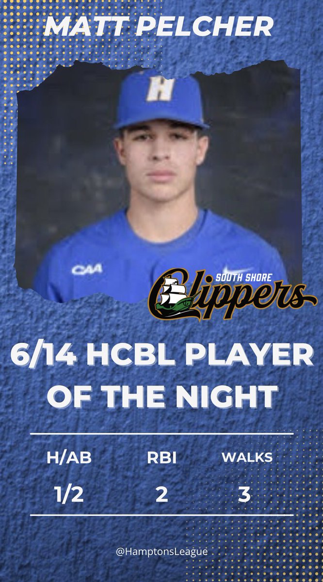 HamptonsLeague's tweet image. Tonight’s HCBL nightly awards for 6/14 go to Matt Pelcher of @ClippersHCBL and Grant Biederman of @TomcatsHCBL.

@HofstraBaseball @PaceUBaseball