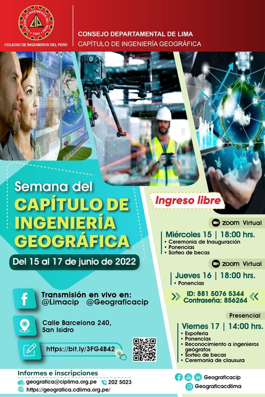 ciptvpe's tweet photo. Del 15 al 17 de junio Semana del Capítulo de Ingeniería Geográfica. Entérate de más https://t.co/ftVoMRGPOo https://t.co/zYJLei8haj