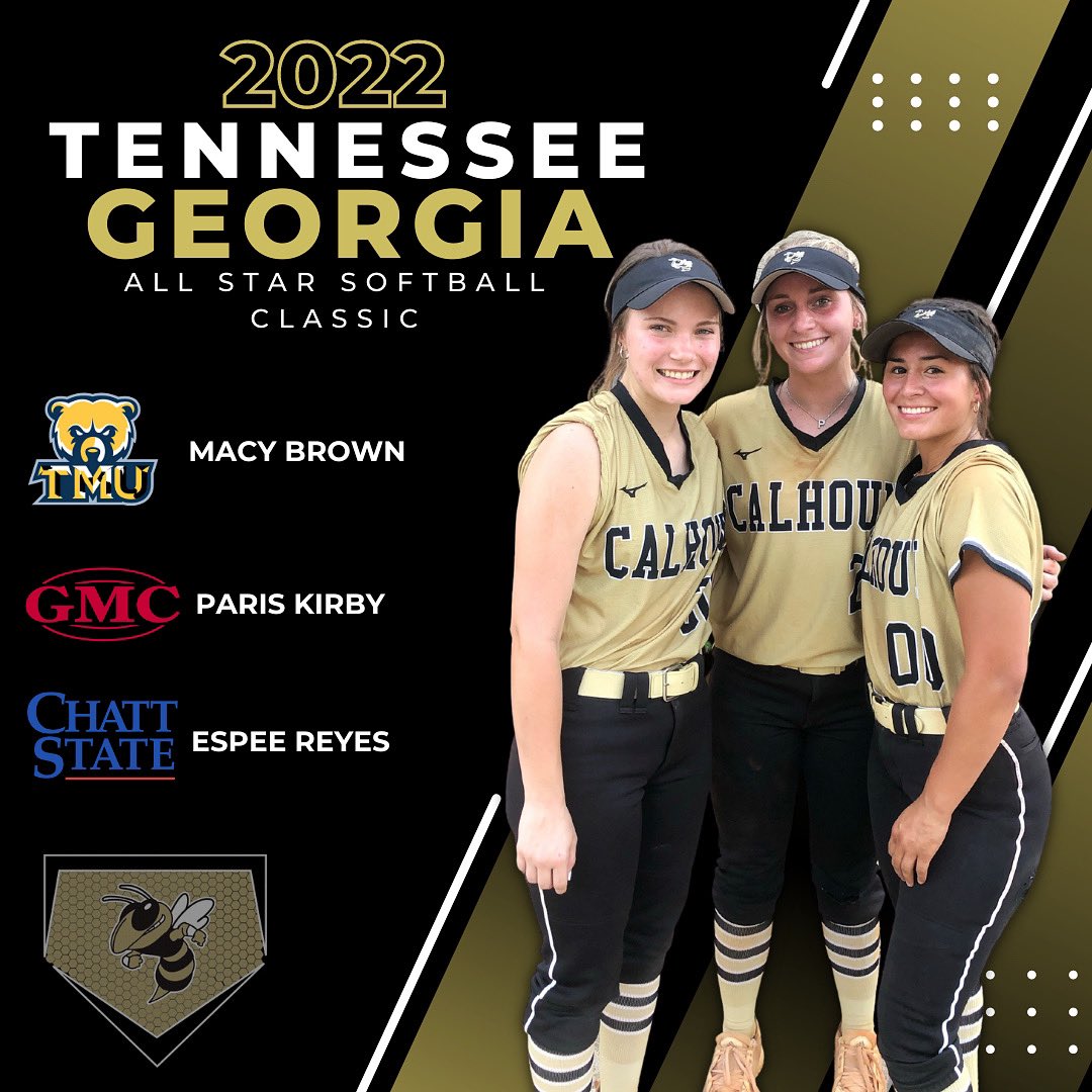 CalhounSoftball's tweet photo. Congratulations to @Macyballer31, @pariskirby23ga1, and @Esperan22127708, as they suited up in black &amp; gold one last time tonight! We are so proud of each of you and excited to watch you play at the next level! #oncealadyjacketalwaysaladyjacket🐝 https://t.co/g9clerqZIV