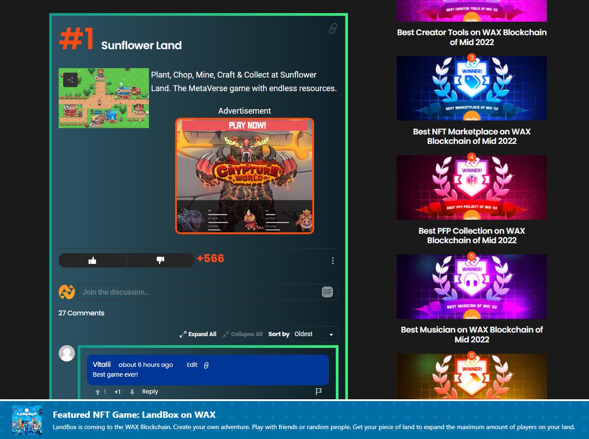 NFTayio's tweet photo. Since launching we've had 4,304 unique people to our platform. Not just from our close friends on @WAX_io. Other communities on other chains starting to get in on the action!

Looks like the @0xSunflowerLand is going strong on top Polygon Game.

#Polygon #NFTs #SunflowerLand https://t.co/A5ZUbzMPzA