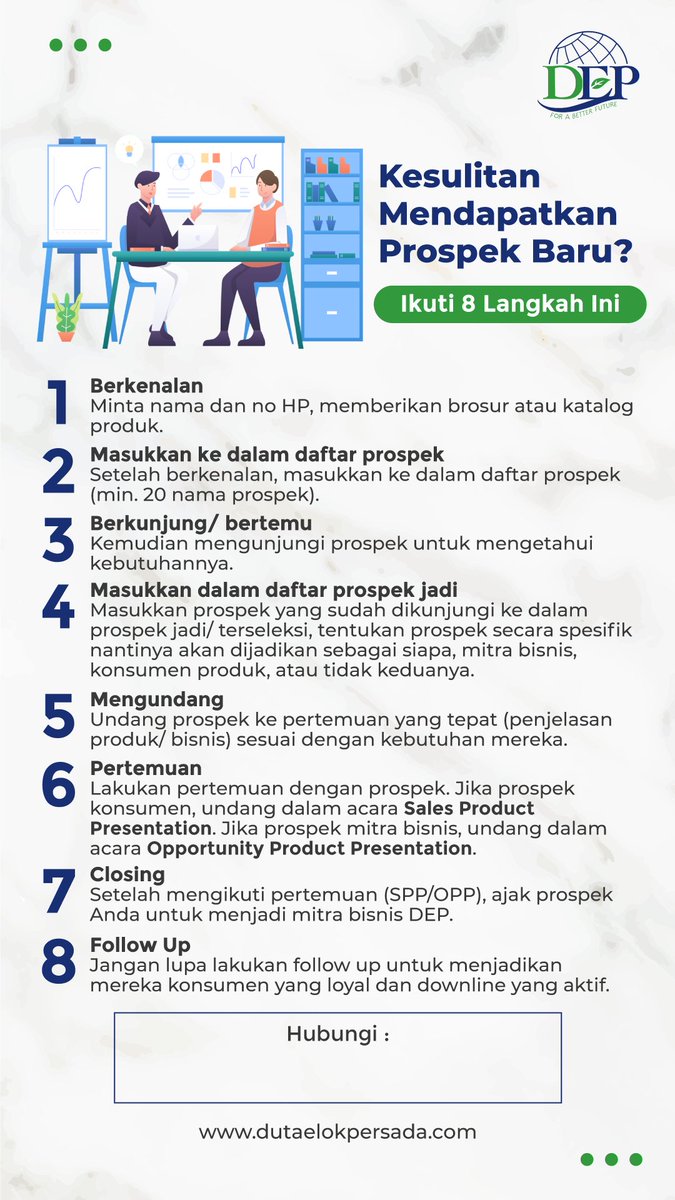 dep_id's tweet photo. Anda masih kesulitan untuk mendapatkan prospek baru?
Berikut beberapa hal yang dapat dilakukan sehingga mendapatkan prospek baru jadi lebih mudah.

Yuk.. Geser gambar ke kiri

#dutaelokpersada #DEP #prospecting #business #networkmarketing https://t.co/enHAkN3uW0
