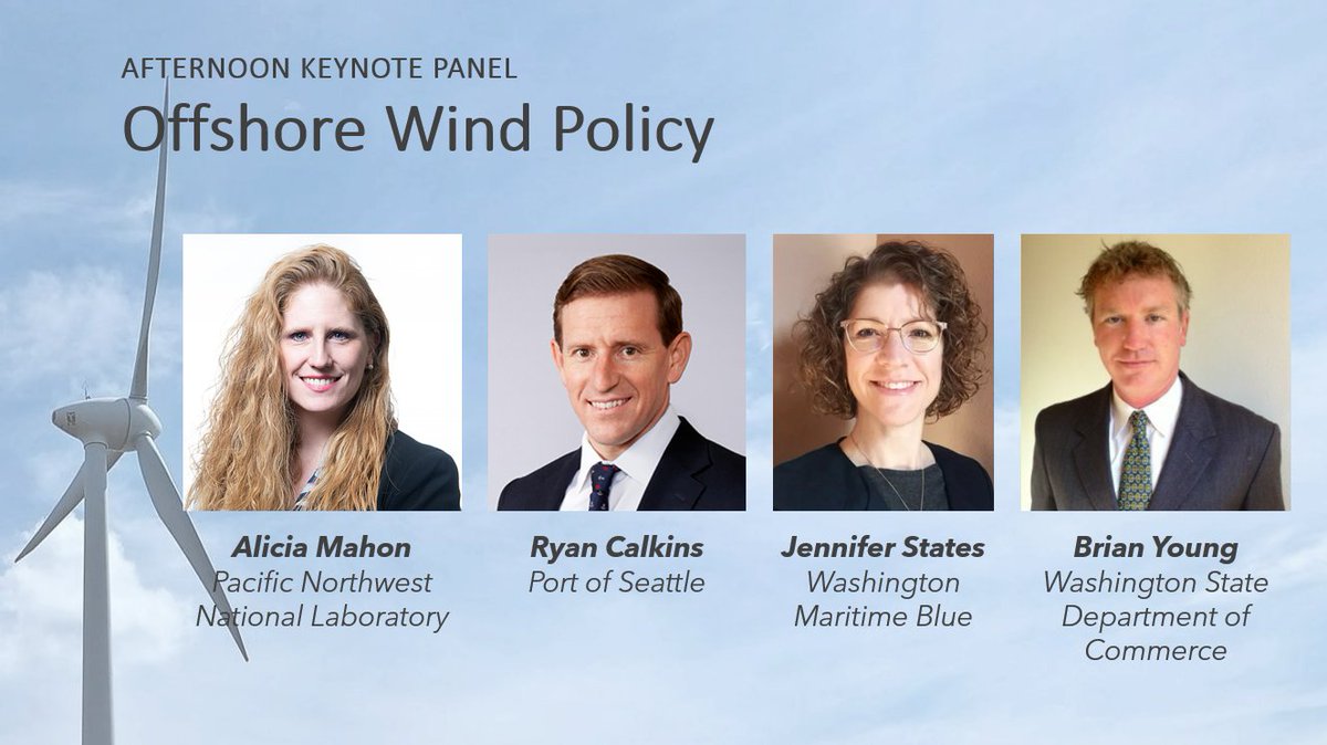 wacleantech's tweet photo. Our June 21st #CleanTechShowcase Afternoon Keynote panel with @PortofSeattle, @PNNLab, @maritime_blue & @WAStateCommerce discusses policy and possibility for #offshorewind on Washington’s coasts. Get your in-person tickets by Wed. 6/15 at midnight: https://t.co/hntKNOS6ei! https://t.co/6ubvNb07hv