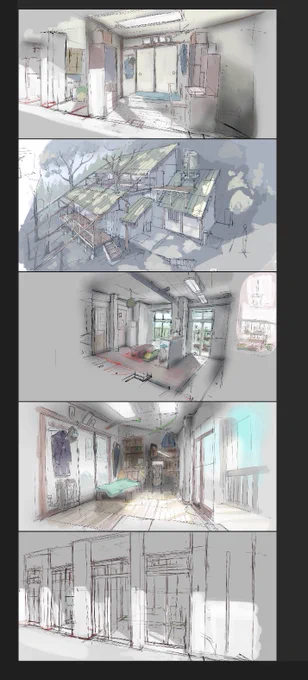平面図を自由変形してばばーって部屋の設定画描くのは実は結構コスト低い 