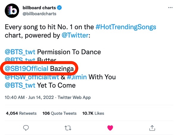 MUSExSB19's tweet photo. The only Non-K Pop, Southeast Asian, Filipino artist(s) to achieve the honor. A 3-year old act did that. Together #SB19 x A'tin can achieve anything. We're just getting started.

@SB19Official https://t.co/hqsjO6sz22
