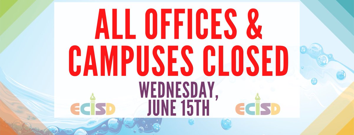 EctorCountyISD's tweet photo. Because of the continuing situation with the water line break, all ECISD schools and offices will be closed on Wednesday, June 15. This is for students and staff members. https://t.co/t4wM8KSoZF