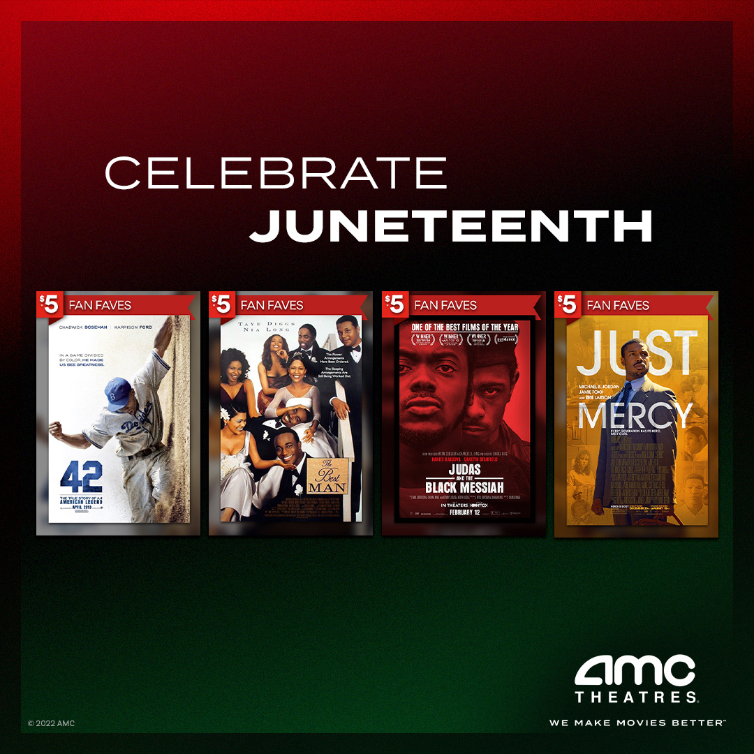 Join us in celebrating Juneteenth with $5 Fan Faves, returning to #AMCTheatres June 17th-22nd! Get your tickets to these films featuring Black actors, filmmakers, and stories: amc.film/3MLQyvH