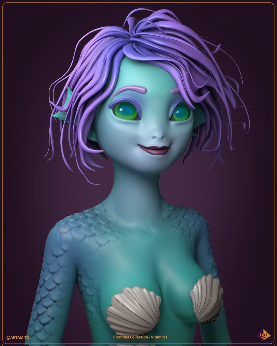 Vitamin E 🐟 from "Vitamins", my character design collection.
See more here: 
artamito.com/artamito-portf…
.
#artamito #Vitamine #collection #3dart #3D #art #animation  #Trending #3dcharacter #3Dartist #3drender #NFTartist #b3d #characterdesign #zbrush