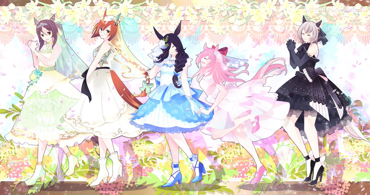 curren chan (umamusume) multiple girls dress horse tail horse ears animal ears tail high heels  illustration images