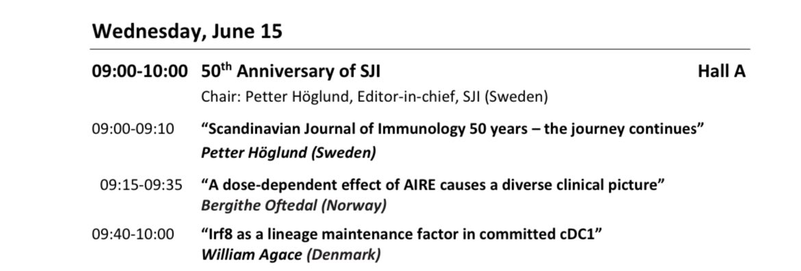 Time for the final day of <a href="/SSI_immunology/">SSI</a> meeting #SSI2022. Happy to chair a special session highlighting the 50 year anniversary of the <a href="/scandjimmunol/">Scandinavian Journal of Immunology</a>!