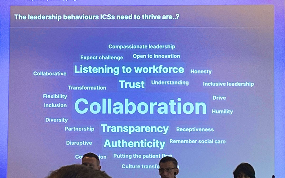 I’m in the ‘Integration through the lens of leadership’ session at #NHSConfedExpo. Some really great insight into leadership challenges and leadership behaviours ICS’ need to thrive shared by delegates <a href="/lougelder/">Louise Gelder</a> <a href="/helenckg/">Helen Kilgannon</a> @catieranger