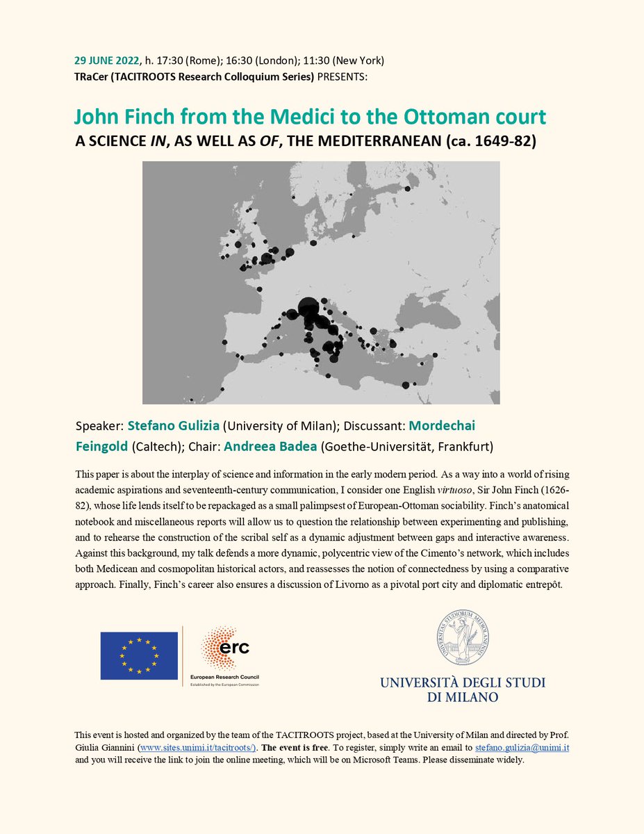 tacitroots's tweet photo. The next TraCer will take place on June 29. Save the date! #tacitroots #tracer #colloquium #historyofscience #johnfinch #circulationofknowledge https://t.co/gcFa6xpRgs