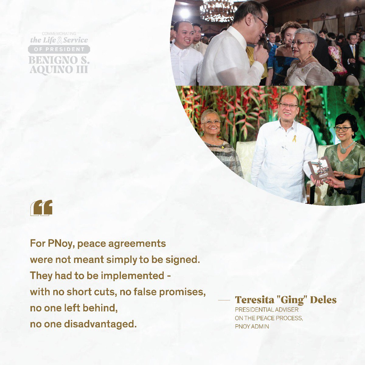 Teresita "Ging" Deles sums up PNoy's philosophy on forging peace agreements.