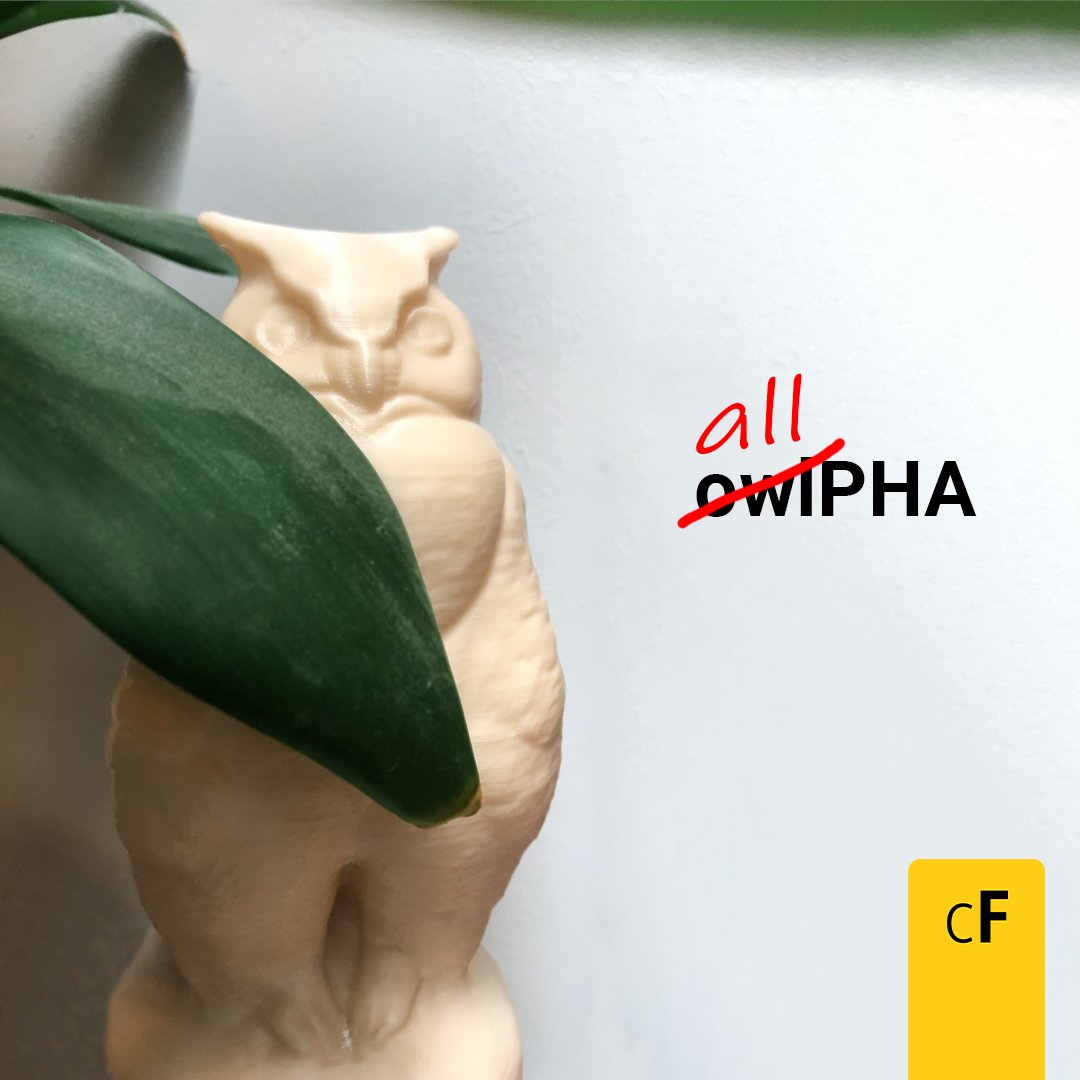 ColorFabb's tweet photo. #PHA #3Dprint #filament from #colorFabb. (picture; owl printed in #allPHA)  👉https://t.co/84thPtIcRz
#coating #packaging #disposables #fertilizer #artificialreefs #composting https://t.co/t0dDqMebn7
