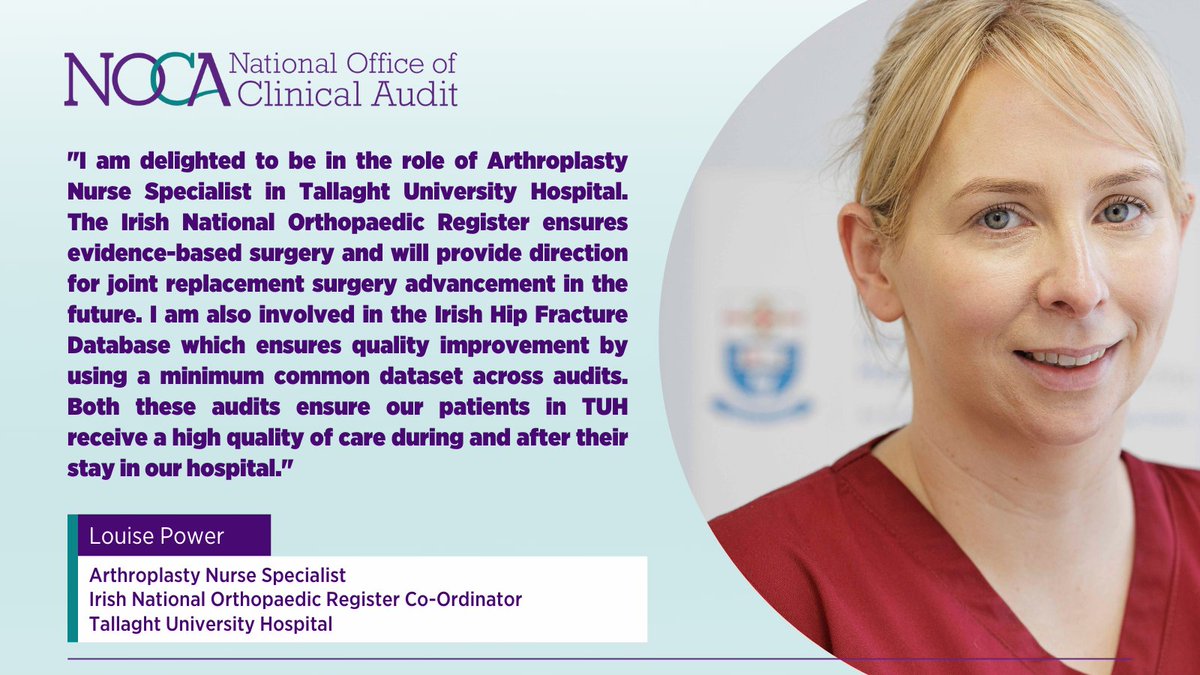 noca_irl's tweet photo. Louise Power is Arthroplasty Nurse Specialist and Audit Coordinator for the Irish National Orthopaedic Register & Irish Hip Fracture Database in Tallaght University Hospital. Thank you for your ongoing commitment.
Louise is a NOCA Clinical Audit Ambassador #CAAmbassador #CAAW22 https://t.co/1ZdLaeCjue