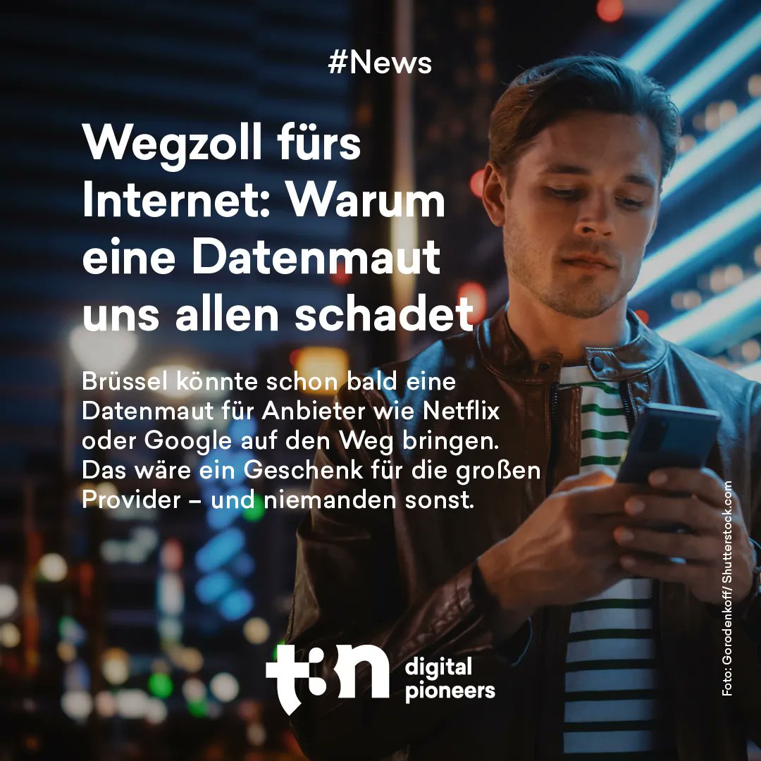 t3n's tweet image. Eine #Datenmaut für #Anbieter ist geplant, doch was bedeutet das für
Netz-Nutzer:innen? Unser t3n-Autor Kim Rixecker meint, eine Datenmaut nütze nur den großen #Providern – für Verbraucher:innen hingegen wäre sie fatal. 
Hier findest du den #t3n-Artikel: t3n.de/news/datenmaut…