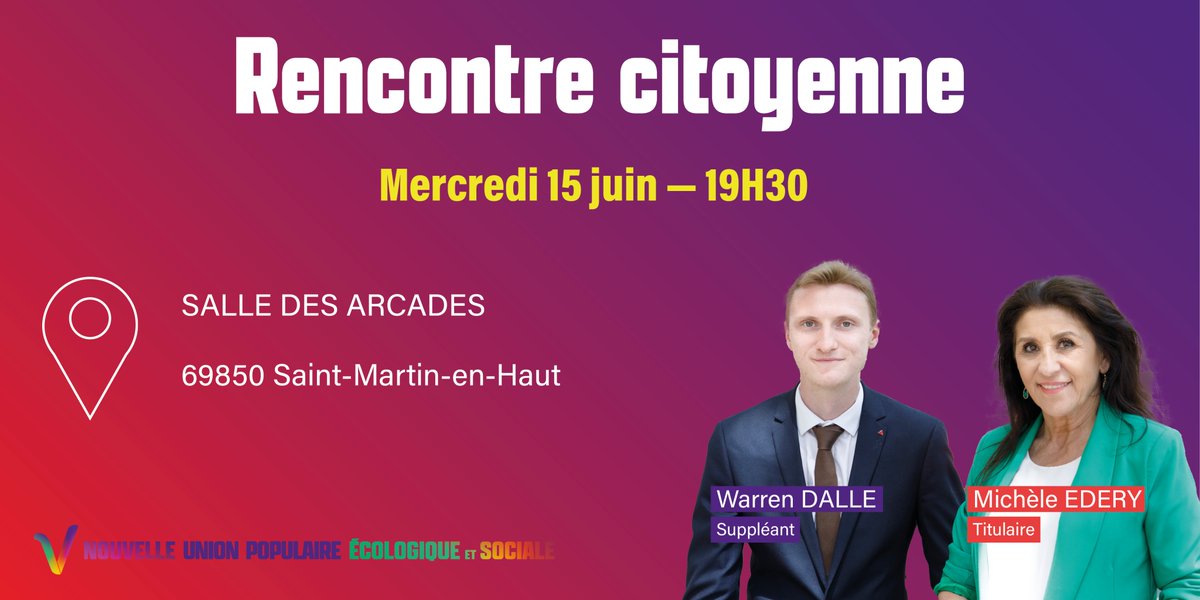Nous repartons à votre rencontre ce soir à Saint-Martin-en-Haut ✌️

Nous vous attendons nombreuses et nombreux !

#VcommeVictoire #nupes #legislatives2022