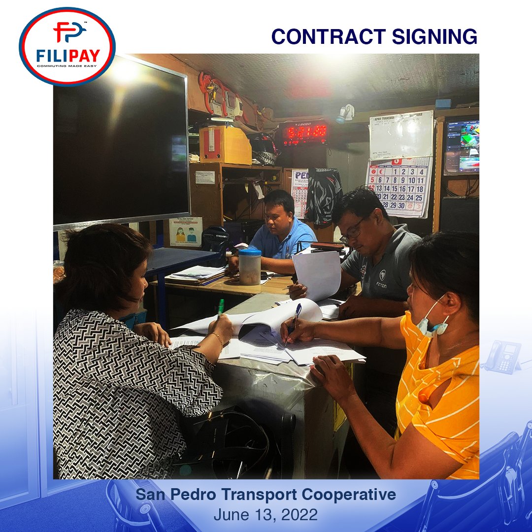 SAN PEDRO TRANSPORT COOPERATIVE is now officially a FILIPAY Partner! 

Chairman Mar Majait and Ms. Janice Ariño of Service Economy Applications, Inc. signed the contract for FILIPAY AFCS with free FILIPWORKS Fleet Management System.
