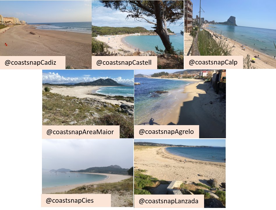 CentinelasCosta's tweet photo. Aquí nuestras 7 bases CoastSnap España monitorizando el litoral :)  Y muy pronto sumaremos nuevas bases para que podáis compartir vuestras fotos de playa en más sitios. ¡Gracias! Localízalas en el siguiente mapa:👉 https://t.co/SwbikTssBs 🌊📱😉 https://t.co/Vh8WsZA8G2