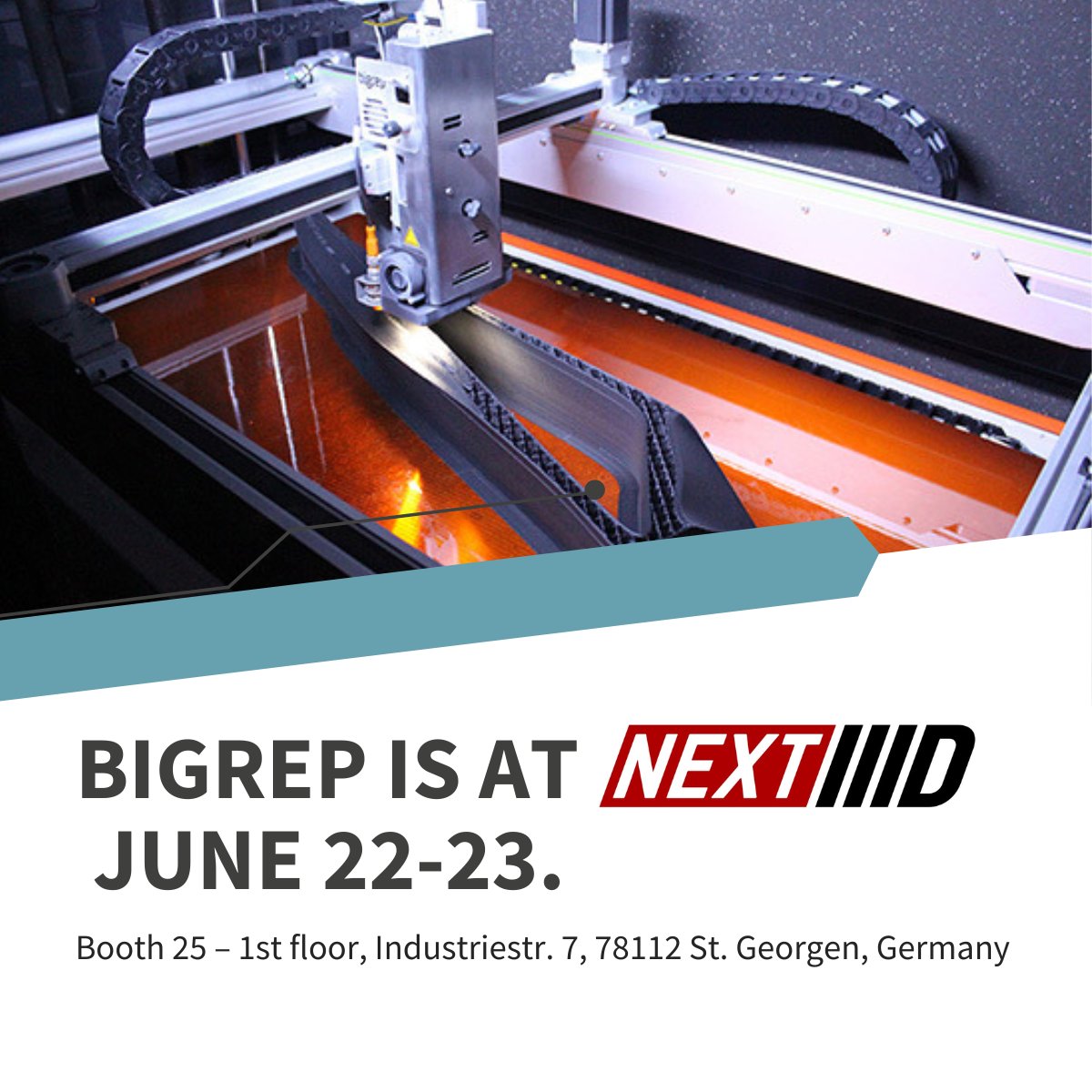BigRep's tweet photo. In just one week, meet the BigRep team at the NEXT3D event. In booth 25 – 1st floor, see a variety of large-scale parts and discover how large-format #3Dprinting can help you to produce faster.
#NEXT3D #additivemanufacturing #3Ddruck https://t.co/0P28TWlalK