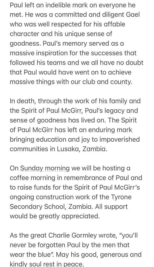 All at Dromore GFC fondly remember Paul McGirr today on the 25th Anniversary of his passing.