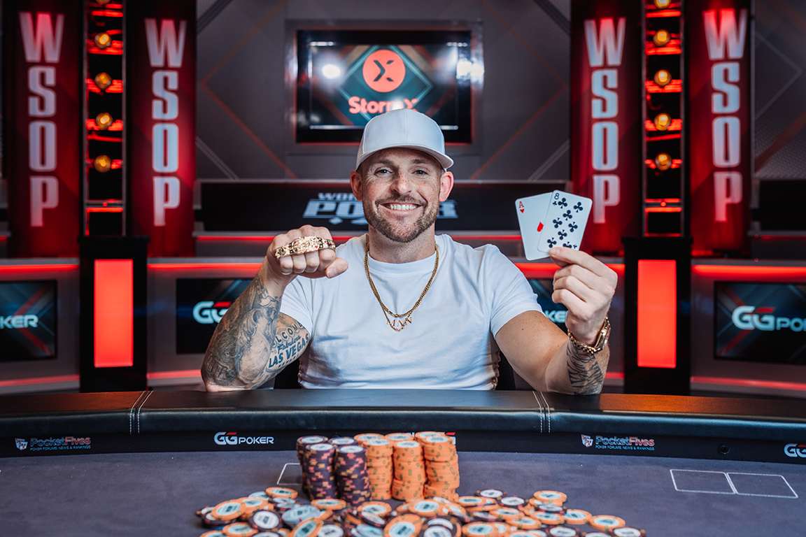 WSOP's tweet photo. Mike Jukich outlasts 6,501 entrants in the $1,500 Monster Stack to earn $966,577 and his first gold bracelet. 

https://t.co/FGXzOBI0Cp

📸: @spensersembrat https://t.co/W7Z9YLxrZO