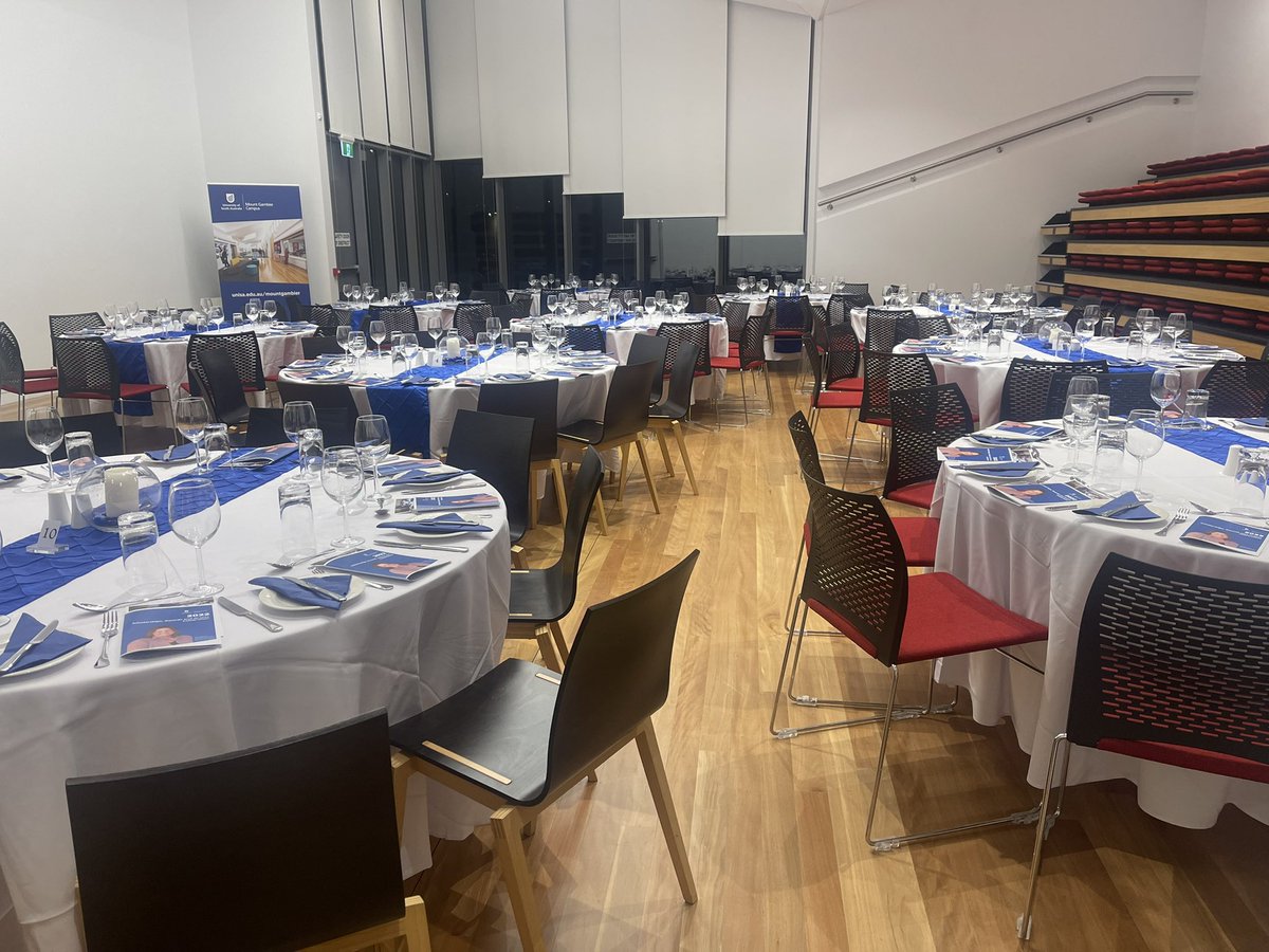 IanMcKayUniSA's tweet photo. All in readiness for #unisamountgambier campus 2022 Scholarships, Awards and Grants Celebration 🎉 this evening. Doesn’t the Bob & Gayle Cowan Auditorium look great 😊 #studyneargofar @UniversitySA https://t.co/N0KhV0UA2F