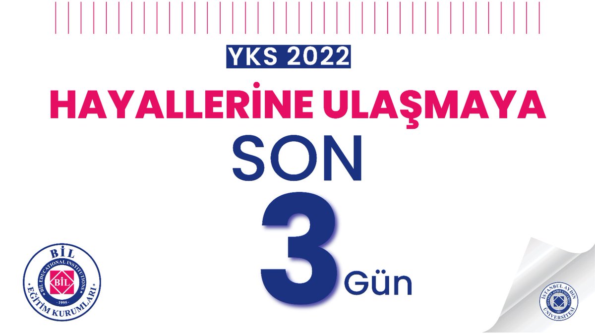 𝗬𝗞𝗦 𝟮𝟬𝟮𝟮

HAYALLERİNE ULAŞMAYA 
SON 3 GÜN!

#yks22 #YKS2022