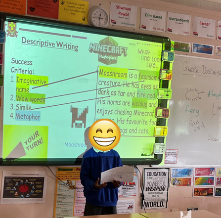 EnglishSjl's tweet photo. It was great to welcome Year 5 pupils from St Mary's Primary School, Carmarthen and listen to their excellent Minecraft creature creations! #primarysecondarytransition #workingtogether @stmaryscarm @stjohnlloyd https://t.co/h28FF0NmcL