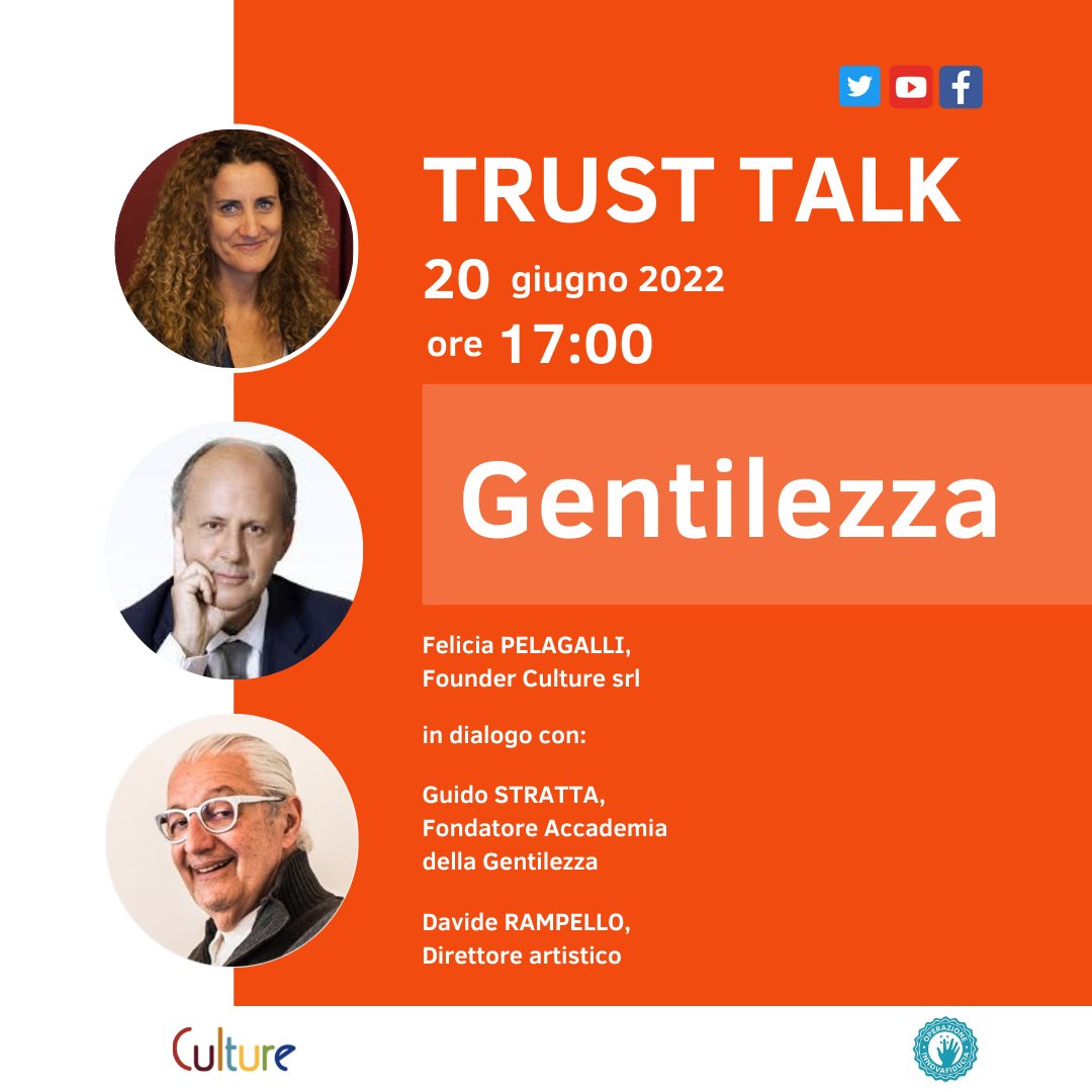 FeliciaPelagall's tweet photo. #20giugno (h17:00) il secondo ospite del #TrustTalk #Gentilezza sarà:

#DavideRampello Direttore Artistico
già Presidente della Triennale di Milano
docente IULM e PoliMi

La cultura della gentilezza trasforma la società
La #RivoluzionedellaGentilezza

LIVE https://t.co/wzZLdLrTnL https://t.co/iSs88fT8NY