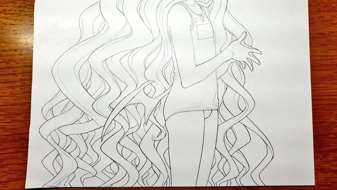 ヒナちゃの髪の毛コスト重すぎて気楽に始めた楽描きなのに最終的に吐血する… 