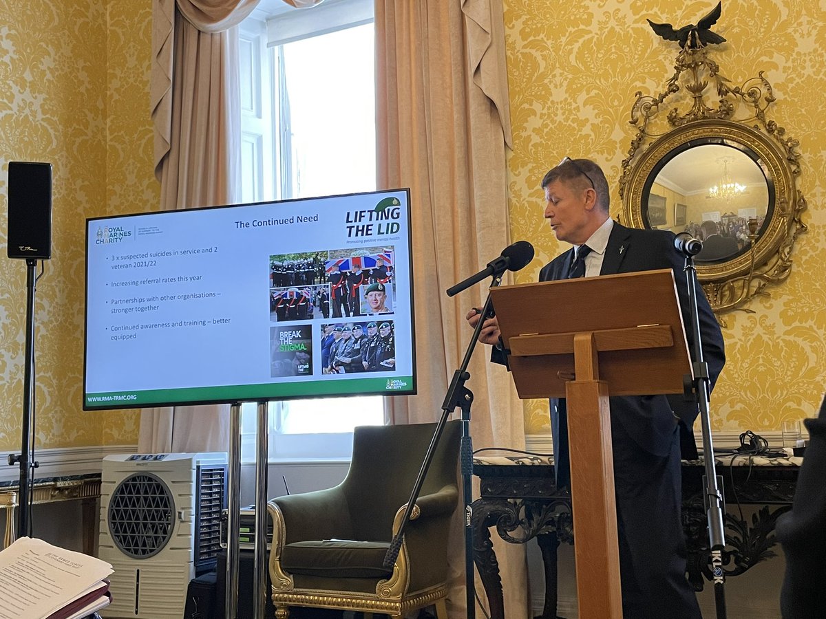 lisamurgatroyd's tweet photo. Danny Egan presenting a snapshot of the work from the “One Is Too Many” fund to develop work on preventing suicide, and the #LiftingTheLid campaign from @theRMcharity
Sadly the need is still ever present, so hugely important work
#OITM #AFCFT #armedforcescommunity https://t.co/Jg4pYCutpX