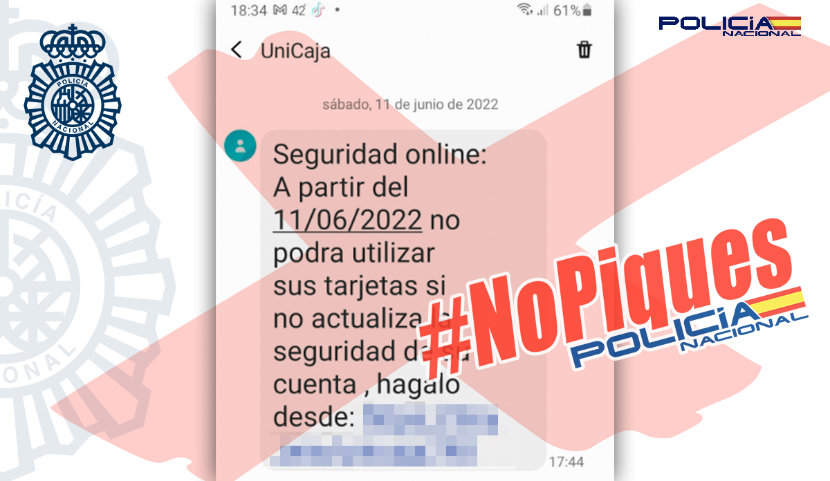 📢 ATENCIÓN: 

Si recibes un SMS de tu banco diciendo que no puedes utilizar tus tarjetas hasta que no actualices tu cuenta 

¡¡ NO PIQUES !! 
#Phishing 

IGNORA Y ELIMINA 🗑