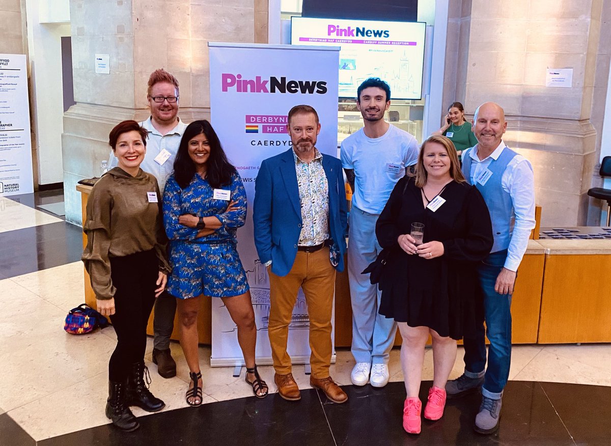 LGBTQymru's tweet photo. We’d like to thank @PinkNews for inviting us along to their Cardiff Summer Reception at @AmgueddfaCymru 

The message of the night was certainly that we must continue to hold those in power to account for their promises and their inactions. https://t.co/1TCmxJg4FM