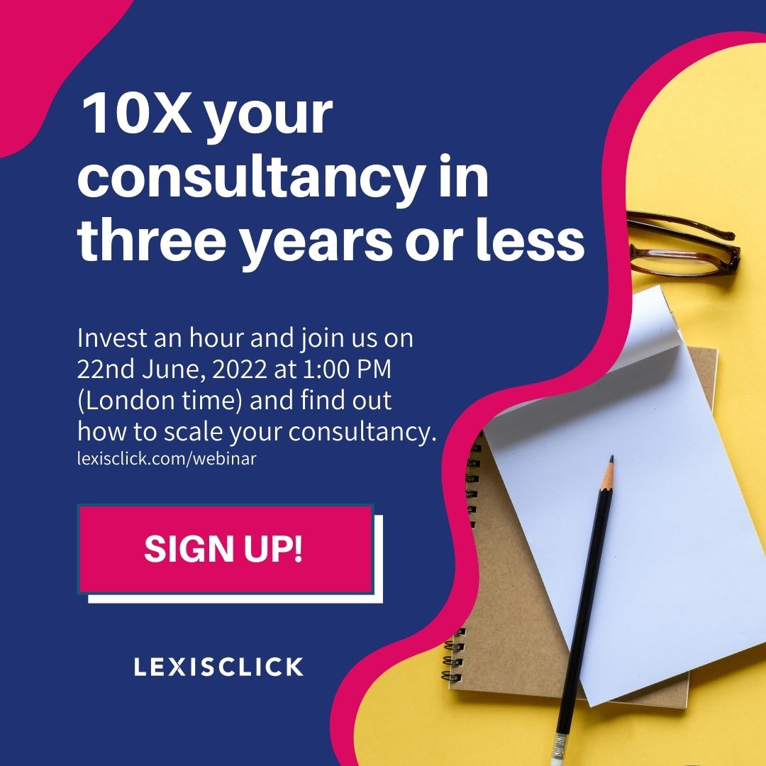 Scaling a consultancy is indeed hard – but it is not impossible. 

Invest an hour and join us on 22nd June 2022 at 1:00 PM (London time) and find out how to scale your #consultancy.

Register now - bit.ly/3NY7gtc

#BusinessConsultants #ConsultancyBusiness #BusinessOwner