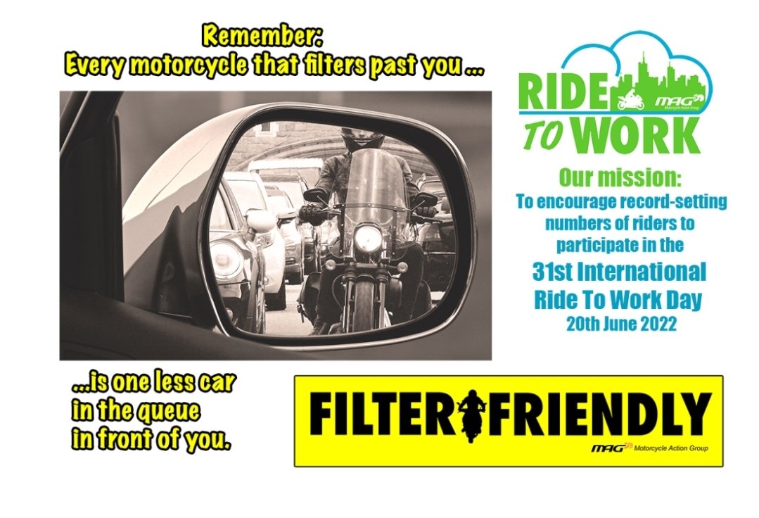 london_mag_'s tweet photo. Ride to Work Day - next Monday.
Remember: every bike that filters past you is one less car in the queue!
RETWEET give the message of freedom.
#RideToWorkDay #Motorcycles
#FilterFriendly #RideToWorkDay2022
@MAGUKCentral @MCNnews @EvenMoreBikes @femaonline https://t.co/kO9ufBdTMB