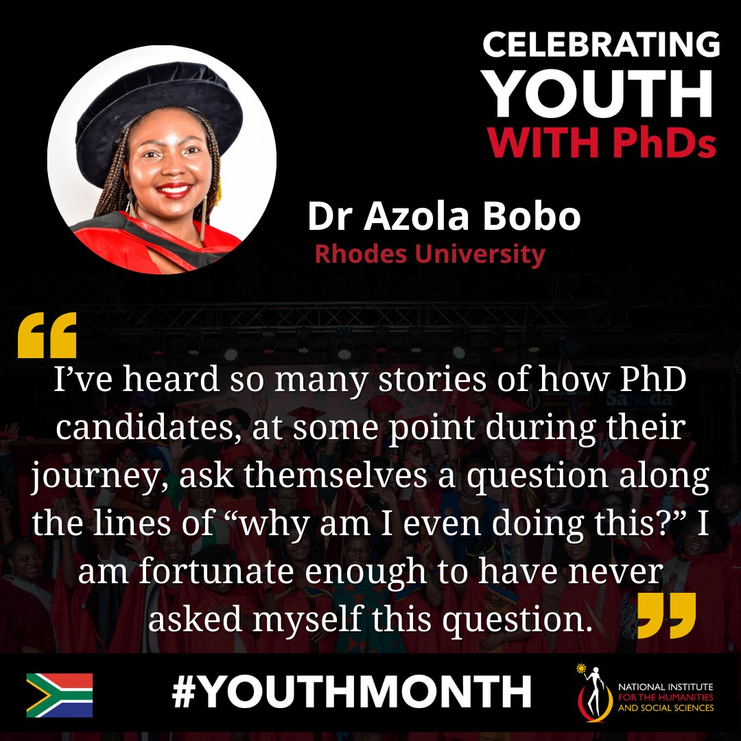 iNIHSS's tweet photo. We are proud to celebrate these young PhD graduates funded by the NIHSS.

Dr Zintle Ntshongwana – @FortHareZA

Dr Azola Bobo – @Rhodes_Uni

Dr Zethembe Mseleku – @UKZN
 
Dr Zainab Kader – @ULvarsity
 
#YouthMonth https://t.co/olwARSzNn3