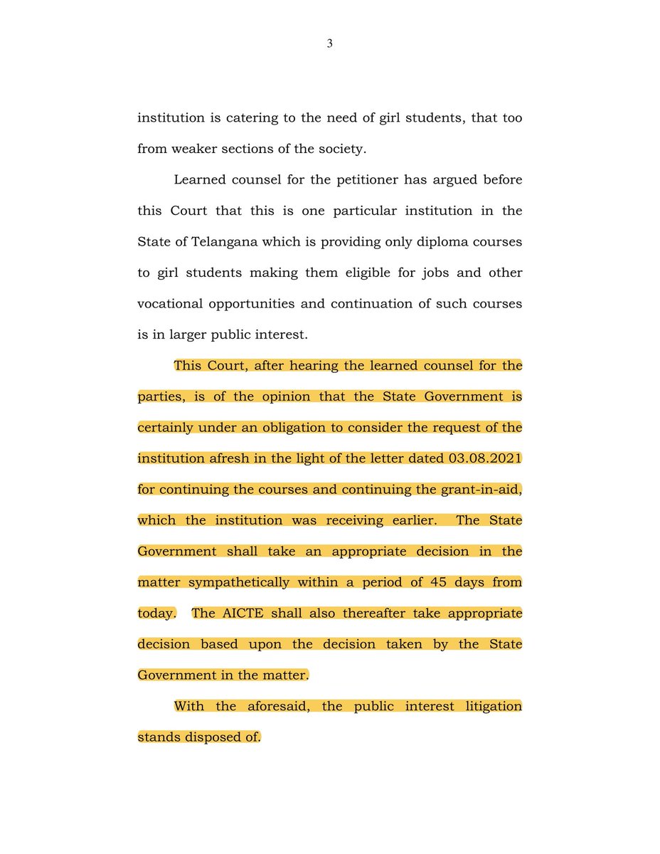 SaveKNPWC's tweet photo. @SabithaindraTRS @KTRTRS WP(PIL) 85/2021 to #SaveKNPW 
7th April, High court stated that 
@TelanganaCMO shall take an appropriate decision in the matter sympathetically within a period of 45 days.

@SabithaindraTRS Madam please continue all the aided courses in KNPW College for the academic year 2022-23 https://t.co/zclalpj2KT
