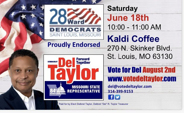 VoteDelTaylor's tweet photo. Would love for you to come and join us!! Just informal one-on-one conversations to meet voters, listen to what’s on your mind, and answer questions. https://t.co/ZUjfPgteXx