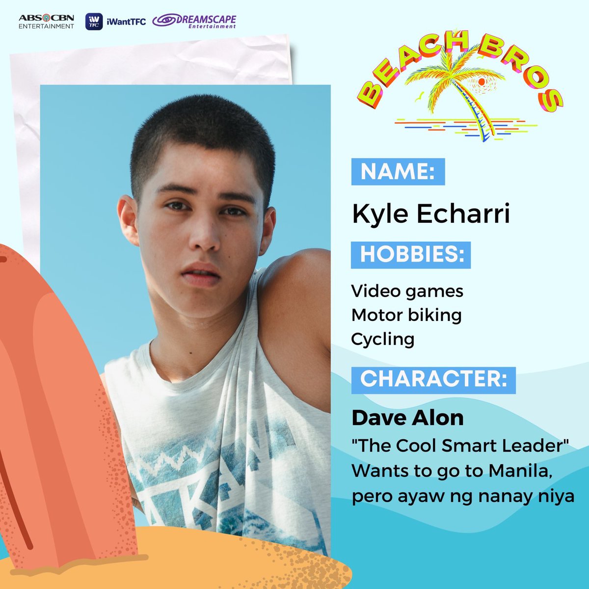 starmagicphils's tweet photo. Meet Dave, ang cool and smart leader ng tropa! 

Abangan si Kyle Echarri as Dave Alon sa #BeachBros this July on iWantTFC 🏄🏻‍♂️ https://t.co/Unz5Ls43hW