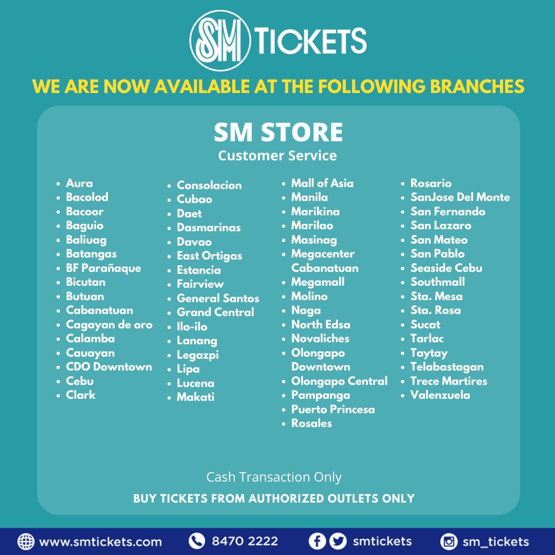 smtickets's tweet photo. Buy tickets from authorized SM tickets outlets only. 🙂
Sm Ticket Outlets  https://t.co/MfHZ84xNyb

#SMTICKETS #SmTicketOutlets https://t.co/3lbNqoJeuX