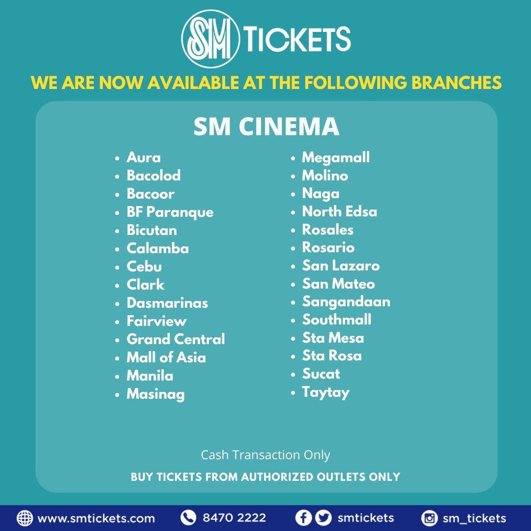 smtickets's tweet photo. Buy tickets from authorized SM tickets outlets only. 🙂
Sm Ticket Outlets  https://t.co/MfHZ84xNyb

#SMTICKETS #SmTicketOutlets https://t.co/3lbNqoJeuX