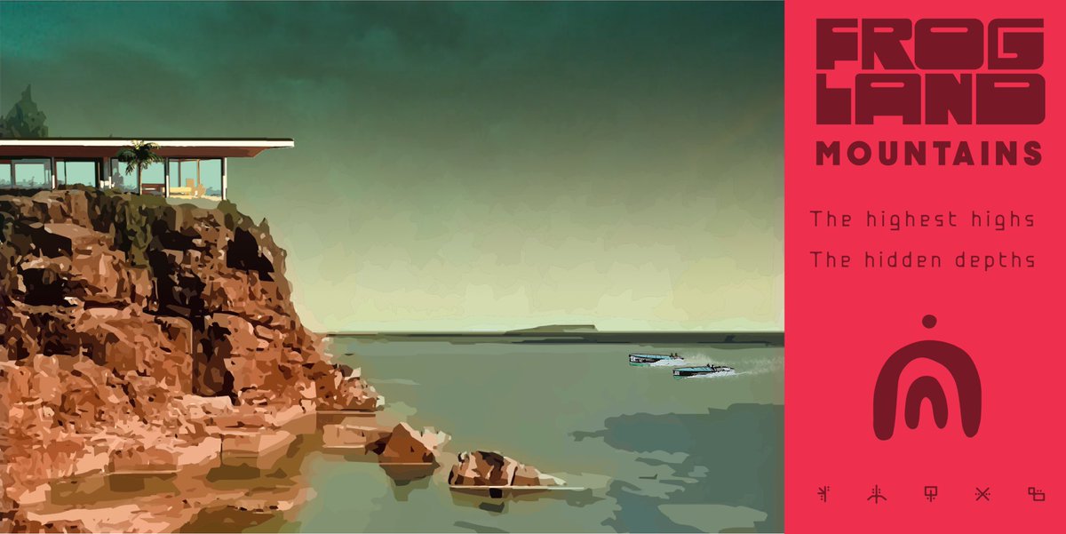 Frogland_io's tweet photo. Concept art in the form of a real estate billboard for the fourth of #Frogland’s 7 biomes - Mountains. #4DayCountdown #NotoriousFrogs #LandClaim #Launch #Froglish #Alieog https://t.co/psbjaaf4hT