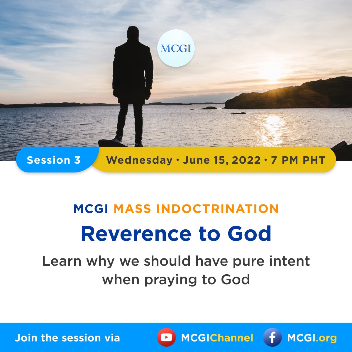 For our third session, we will talk about the value of assessing what’s inside our hearts when praying to God.

Tune in to our live broadcast later at 7 p.m. PHT via our online platforms or simply visit mcgi.org/live. 

Reverence to God
#PureDoctrinesOfChrist