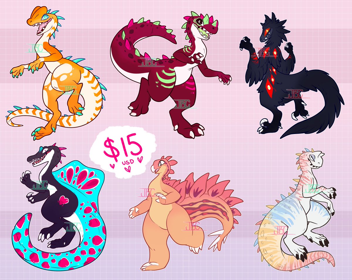 JellybeanCarno's tweet photo. Back with a stampede!
$1⃣5⃣ USD EACH!
Base by @squeedgemonster
#dinosaurs #adoptables #adopt_me #digitalart #dinosaurdesigns #designsforsale https://t.co/zaZyGEHWvU